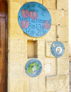 Cafe sign in Cadouin Cafe sign in Cadouin