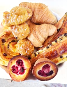Wonderful breakfast selection Selection of purchased bread and pastries