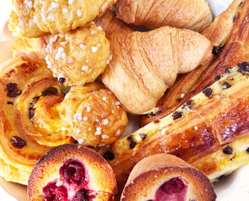 Wonderful breakfast selection Selection of purchased bread and pastries