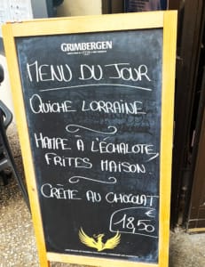 French dining menu on the street