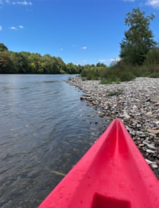 Canoe by the bank on River Dordogne